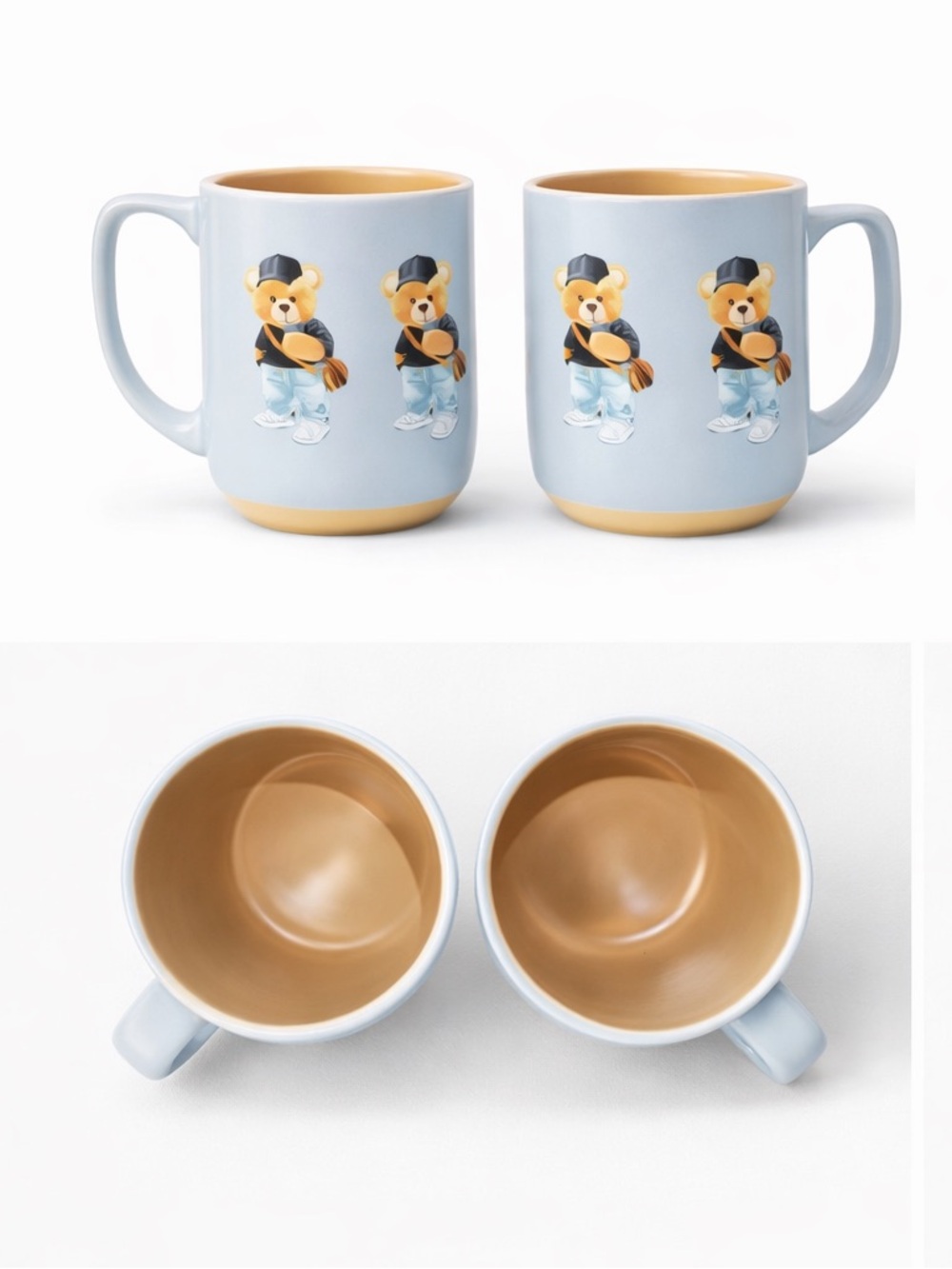 SOLD OUT ‼️
 Set of 2 Teddy Bear Coffee Mugs Exposed Clay Ceramic - Picture 3 of 4
